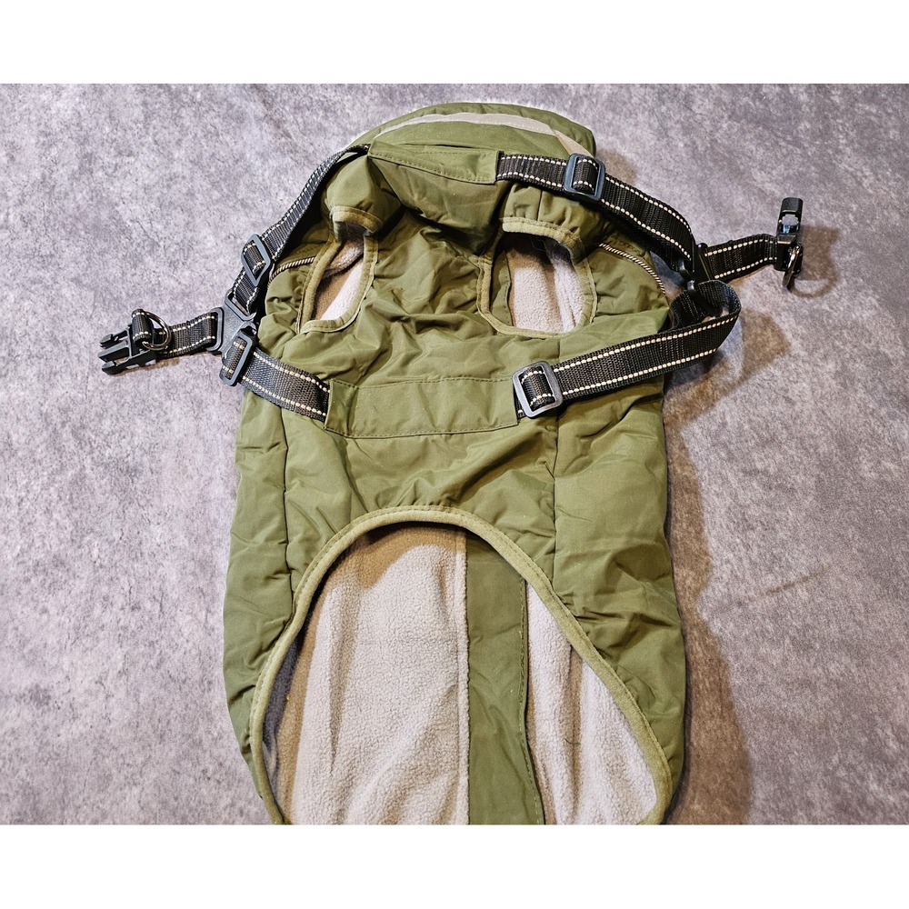 Unbranded Army Green Dog Jacket with Harness Winter Fleece Lined Medium 1-01675